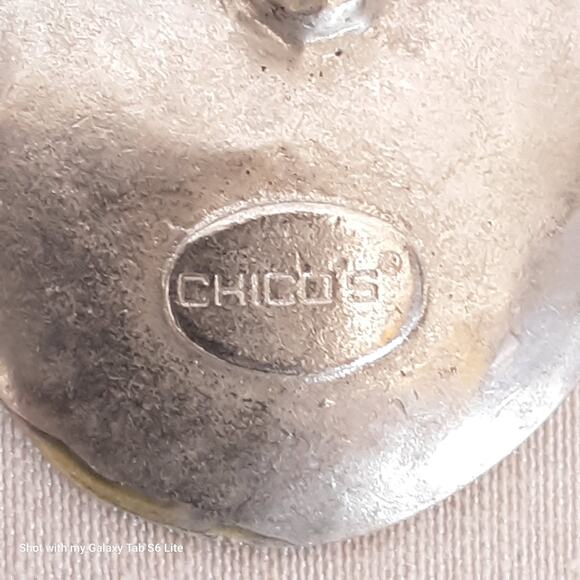 Chicos Disc Earrings Luminescent Yellow Enamel On SIlver Tone Concave Metal - Picture 5 of 8